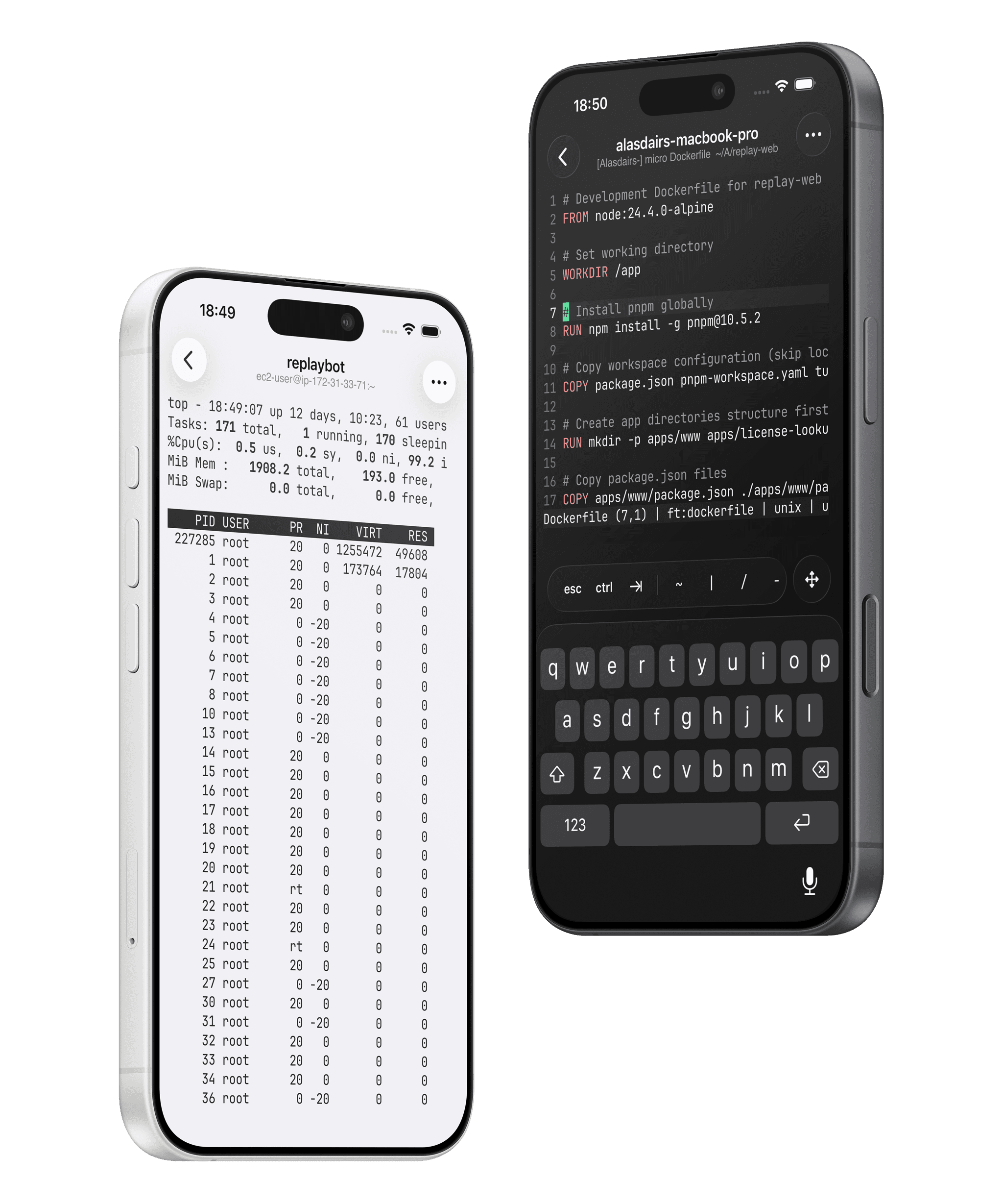 Echo app screenshots showing terminal and Claude Code