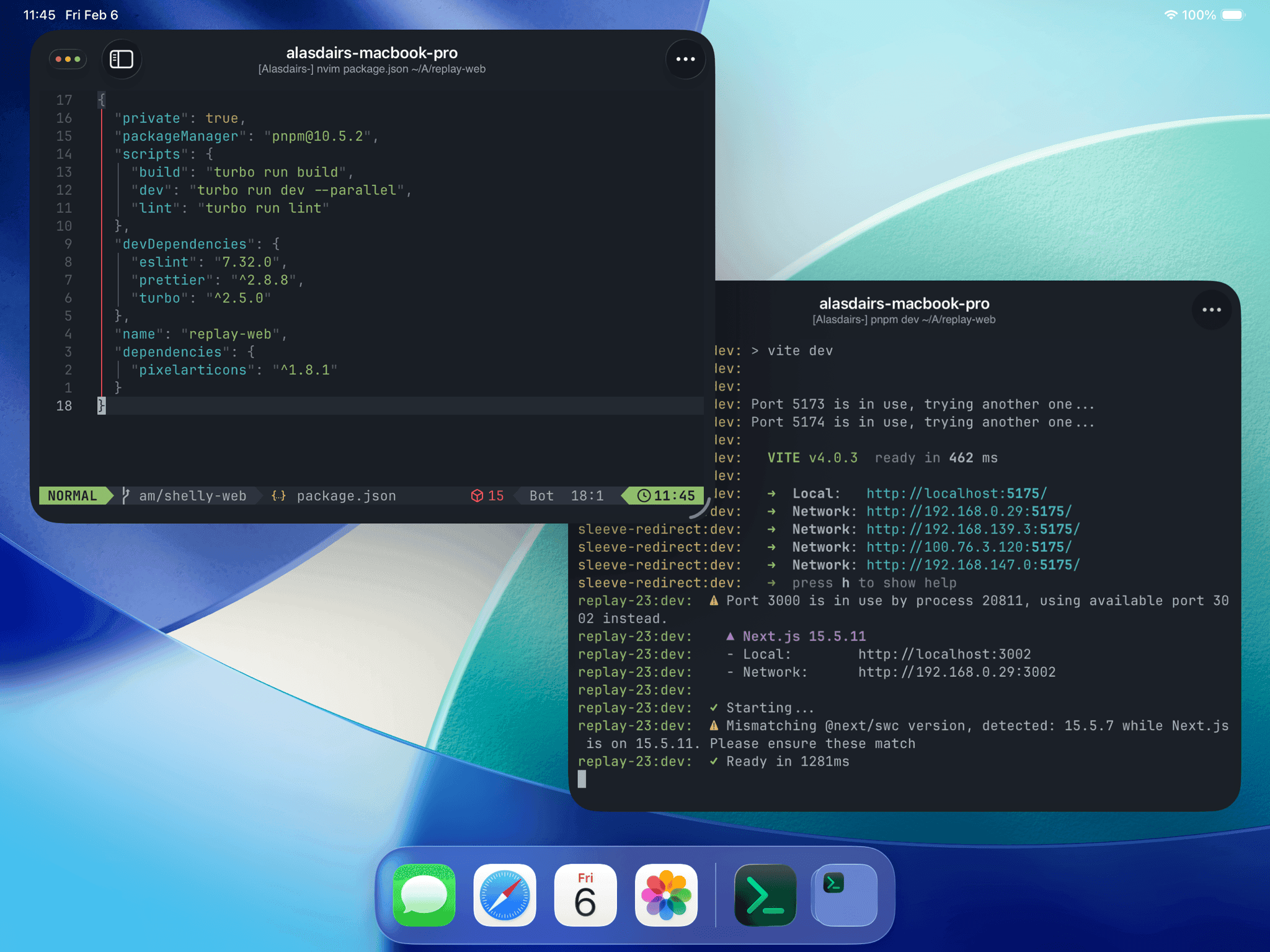 Echo running in split view on iPad with multiple terminal windows