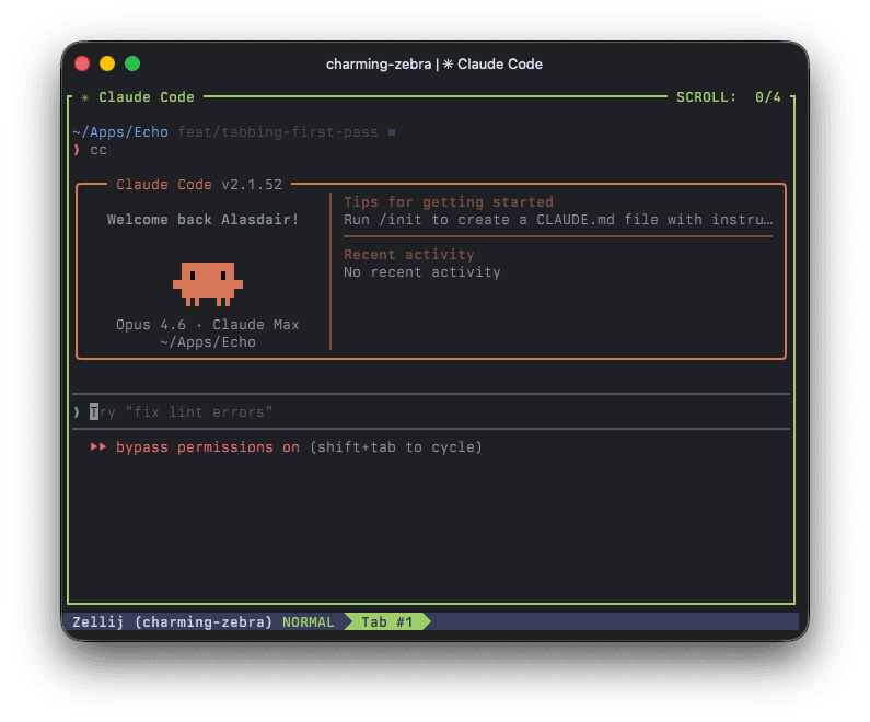 Claude Code running inside a Zellij session